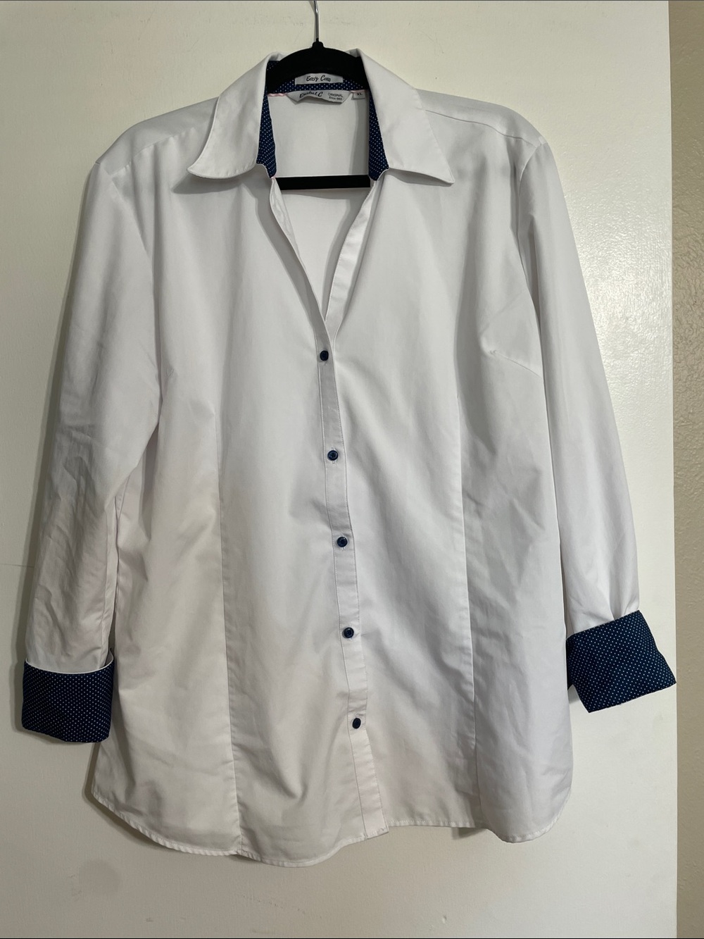 Classic White Button-Down Shirt with Navy Accent